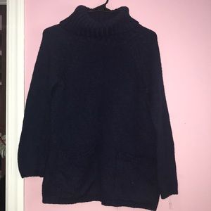 Dark blue turtleneck thick sweater with pockets, S